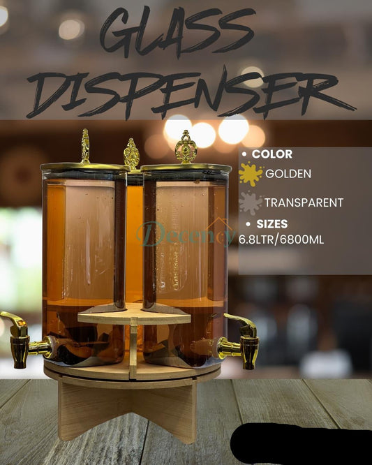 Golden Crown Juice Rotating Glass Dispenser Jar With Rack Drink Dispenser – 6.8 Liter