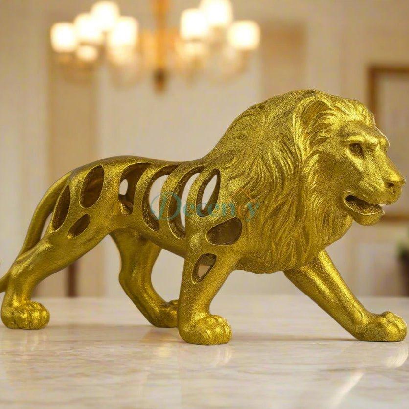golden lion figurine decor elegant lion statue for home luxury striped animal sculpture lion ornament for office table resin lion figurine golden finish