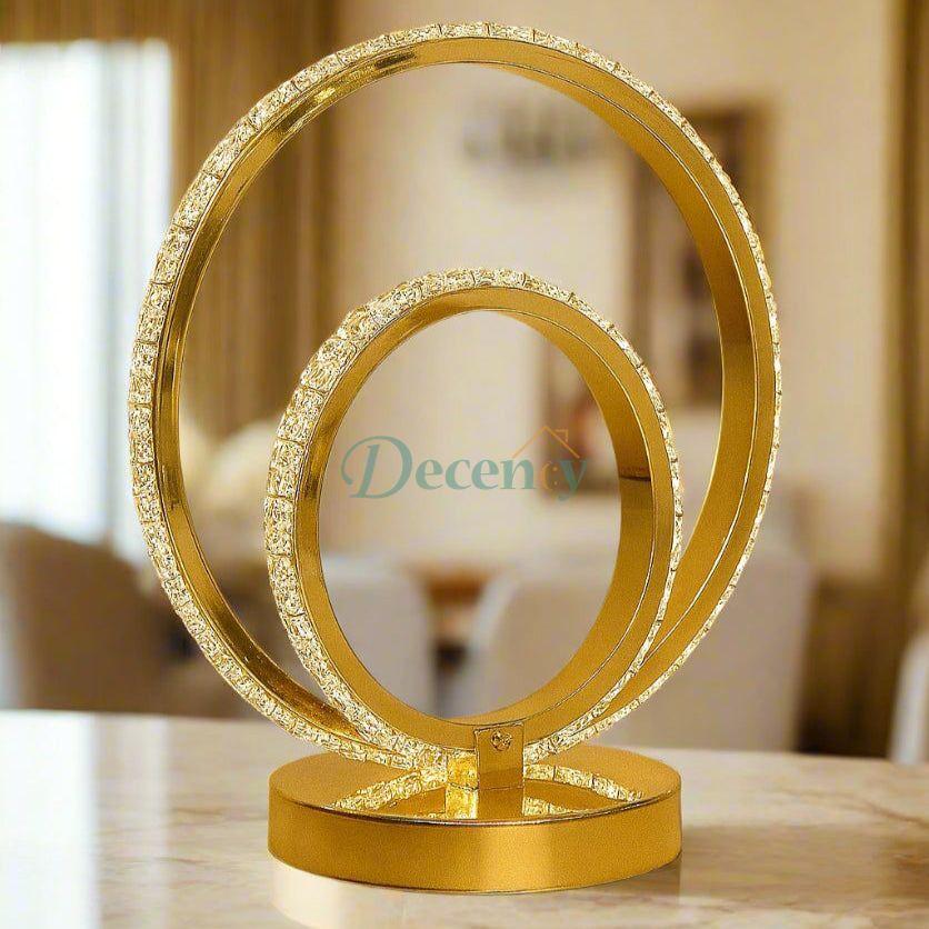 Luxe Golden Ring LED Lamp – Glamorous Dual Ring Crystal Table Light