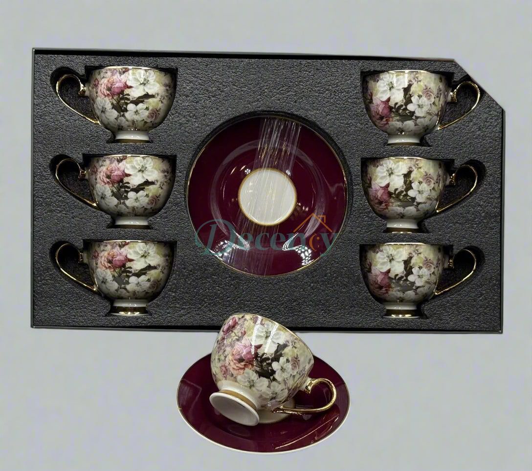 Johnson Brothers Pink Flora Tea Set – 6 -Piece Elegant Cups & Saucers