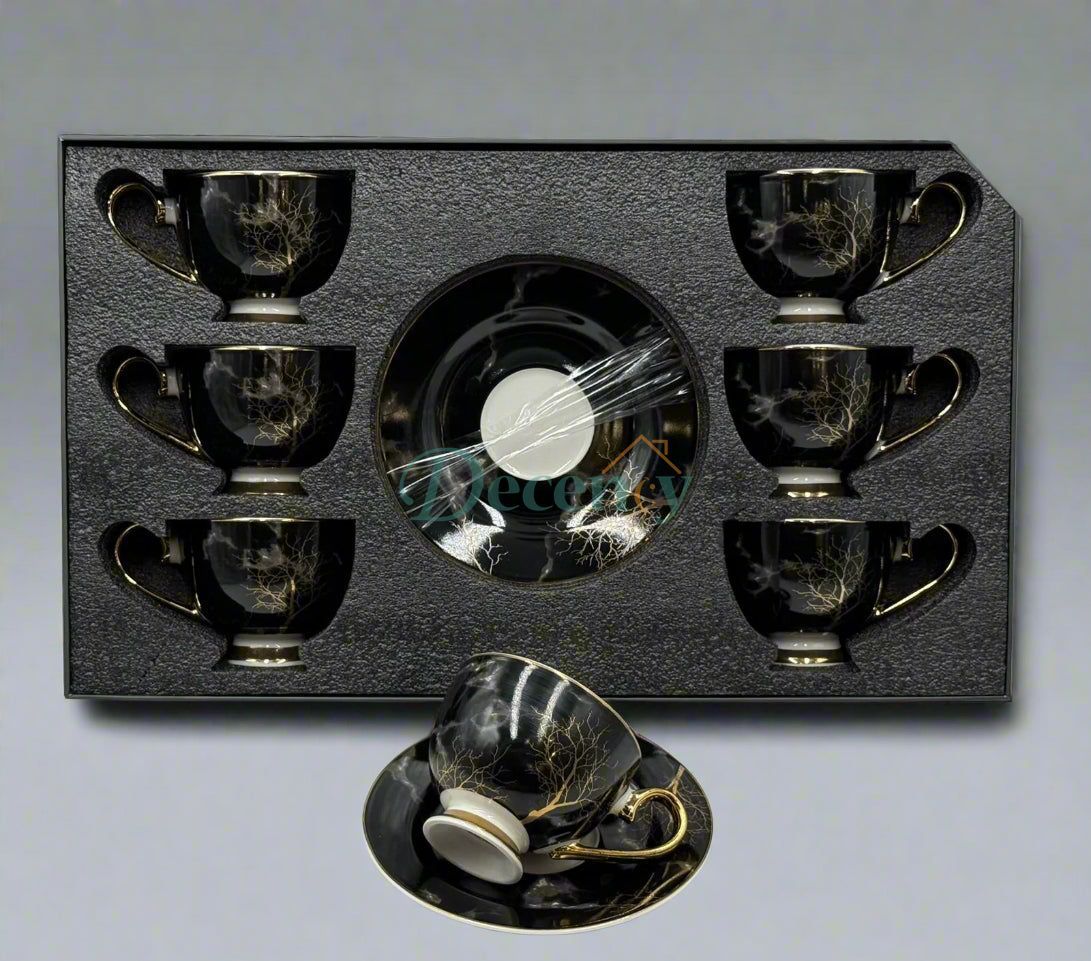 Johnson Brothers modern black glaze 12-Piece Elegant Cups & Saucers