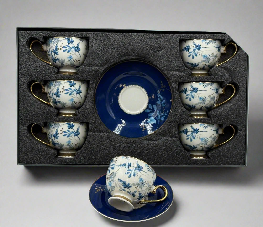 Johnson Brothers intricate blue florals - 12-Piece Elegant Cups & Saucers