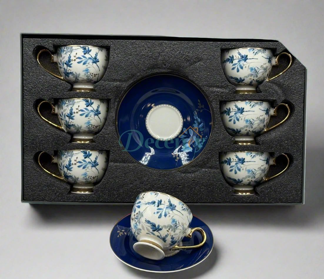 Johnson Brothers intricate blue florals - 6 -Piece Elegant Cups & Saucers