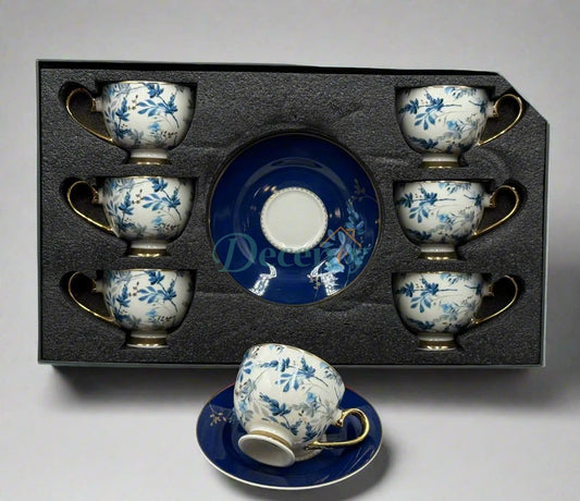 Johnson Brothers intricate blue florals - 6 -Piece Elegant Cups & Saucers