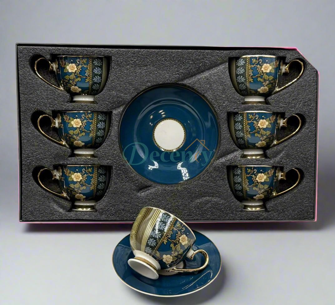 Johnson Brothersblue and gold floral - 6 -Piece Elegant Cups & Saucers