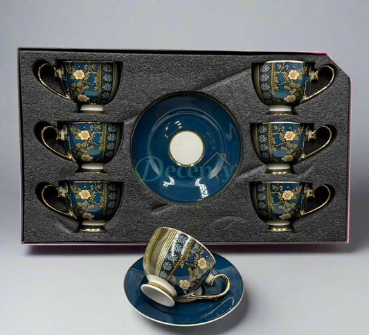 Johnson Brothersblue and gold floral - 6 -Piece Elegant Cups & Saucers
