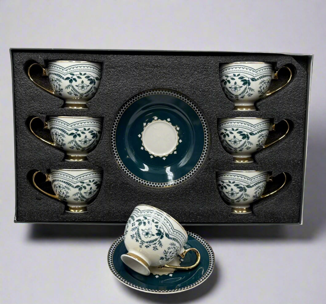 Johnson Brothers ivy-like florals -12-Piece Elegant Cups & Saucers