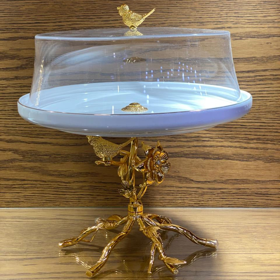 Elegant Gold Cake Stand with Acrylic Lid