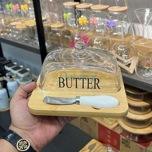 Wooden Butter Dish with Glass Lid