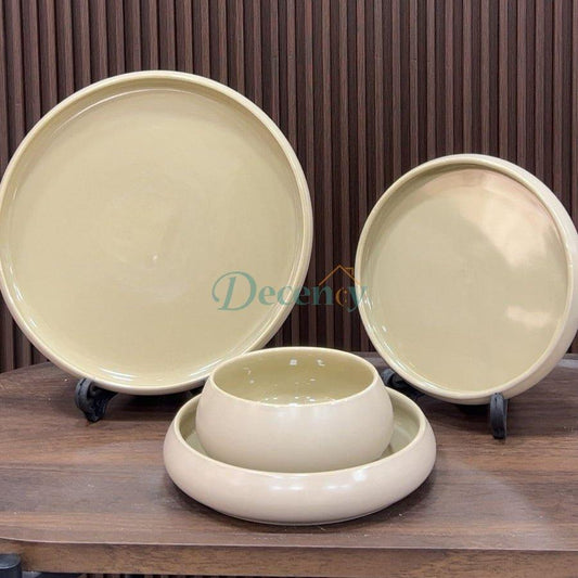 24 Pcs Premium Porcelain Ceramic Curved Edge Dinner Set - Beige