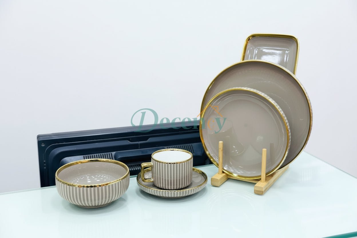 Porcelain Dark Grey Lining Dinner Set – 32 Pieces | Elegant Ceramic Tableware