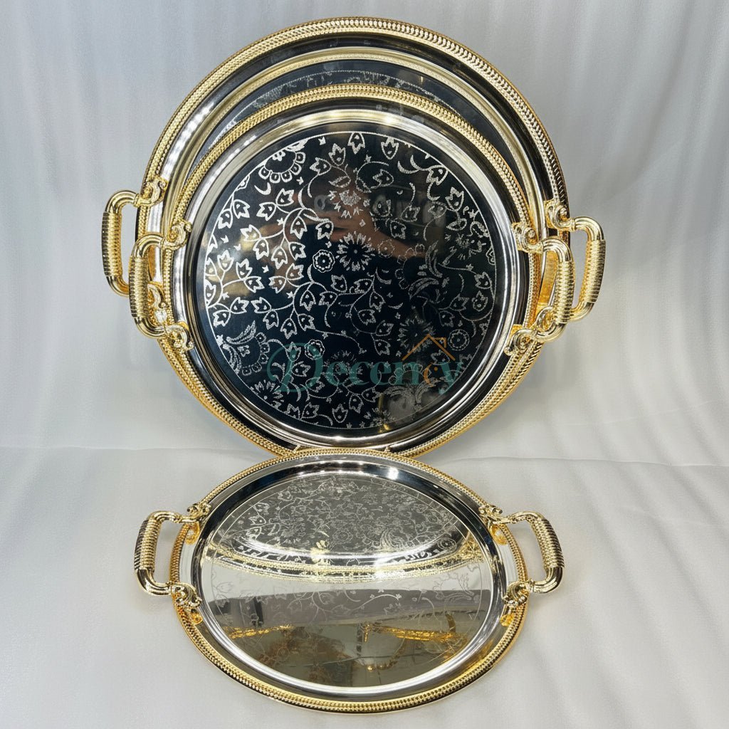 Luxury 3 Pcs Metal Tray Set (G - 03)