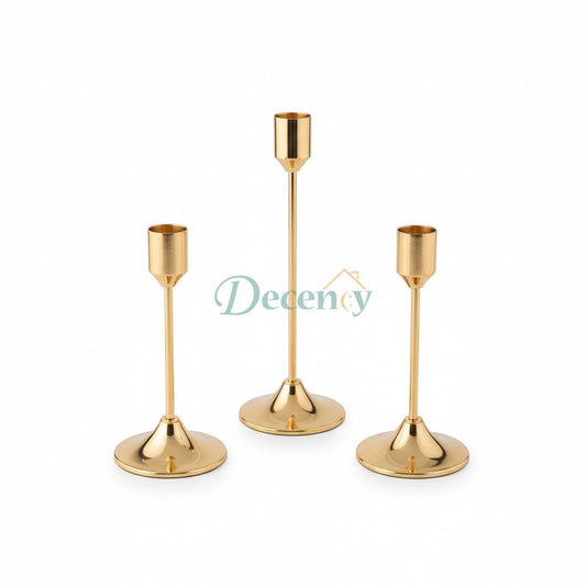 3 Pcs Metal Ice Gold Candle Stand Set