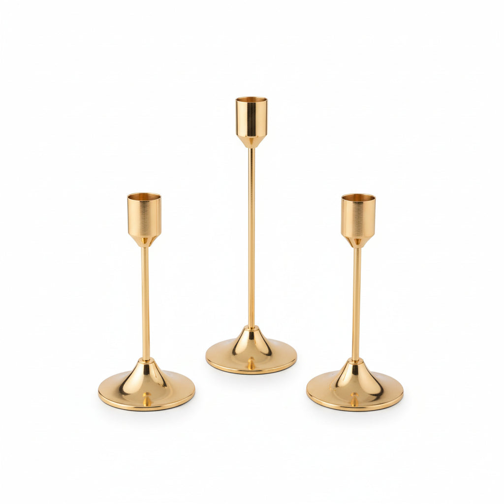 3 Pcs Metal Ice Gold Candle Stand Set