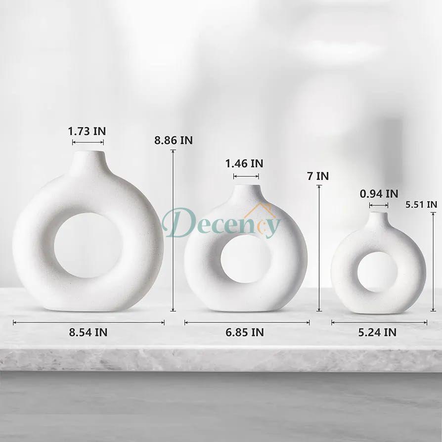 3 Pcs Pure Ceramic Donut White Vase, Original Glazed Ceramic Pot