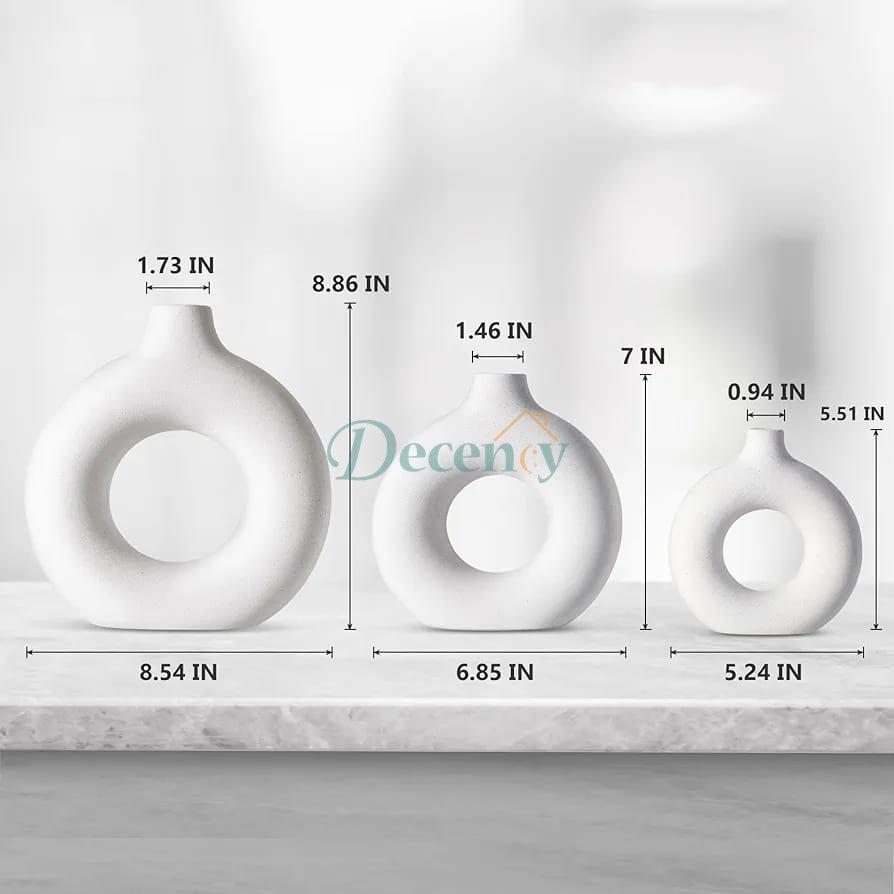 3 Pcs Pure Ceramic Donut White Vase, Original Glazed Ceramic Pot