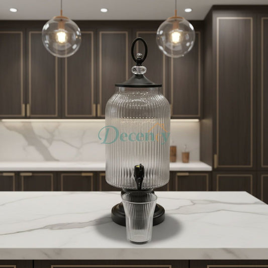 Luxury Glass Beverage Dispenser with 6 Glasses 3 Litre (Black Base & Lid )