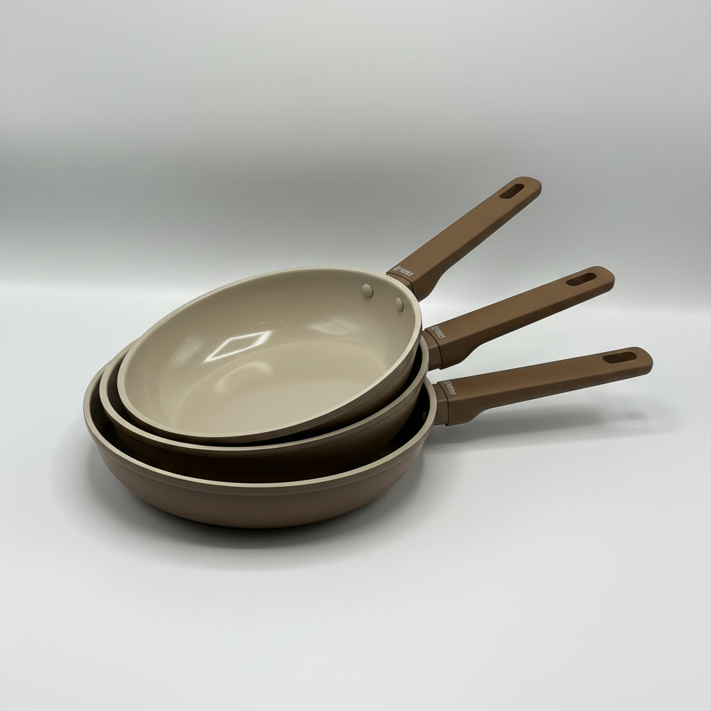 Baroly Professional Non-Stick Fry Pan Set – Premium Marble Coating with Ergonomic Heat-Resistant Handle - Brown