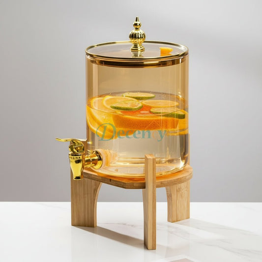Luxury Glass Beverage Dispenser with Wooden Stand