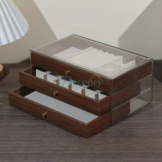 3 Layer Vintage Wooden Jewelry Organizer Box