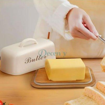 LuxeSeal Metallic Butter Dish with Wooden Base – Airtight