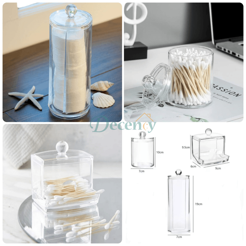 3-Piece Acrylic Cotton Bud & Swab Organizer Set