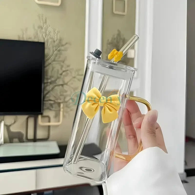 Elegant 12oz Clear Glass Tumbler with Straw & Handle - Reusable Cup