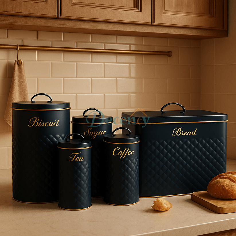 Luxe 5-Piece Canister Set – Bread, Tea, Coffee, Sugar & Biscuits