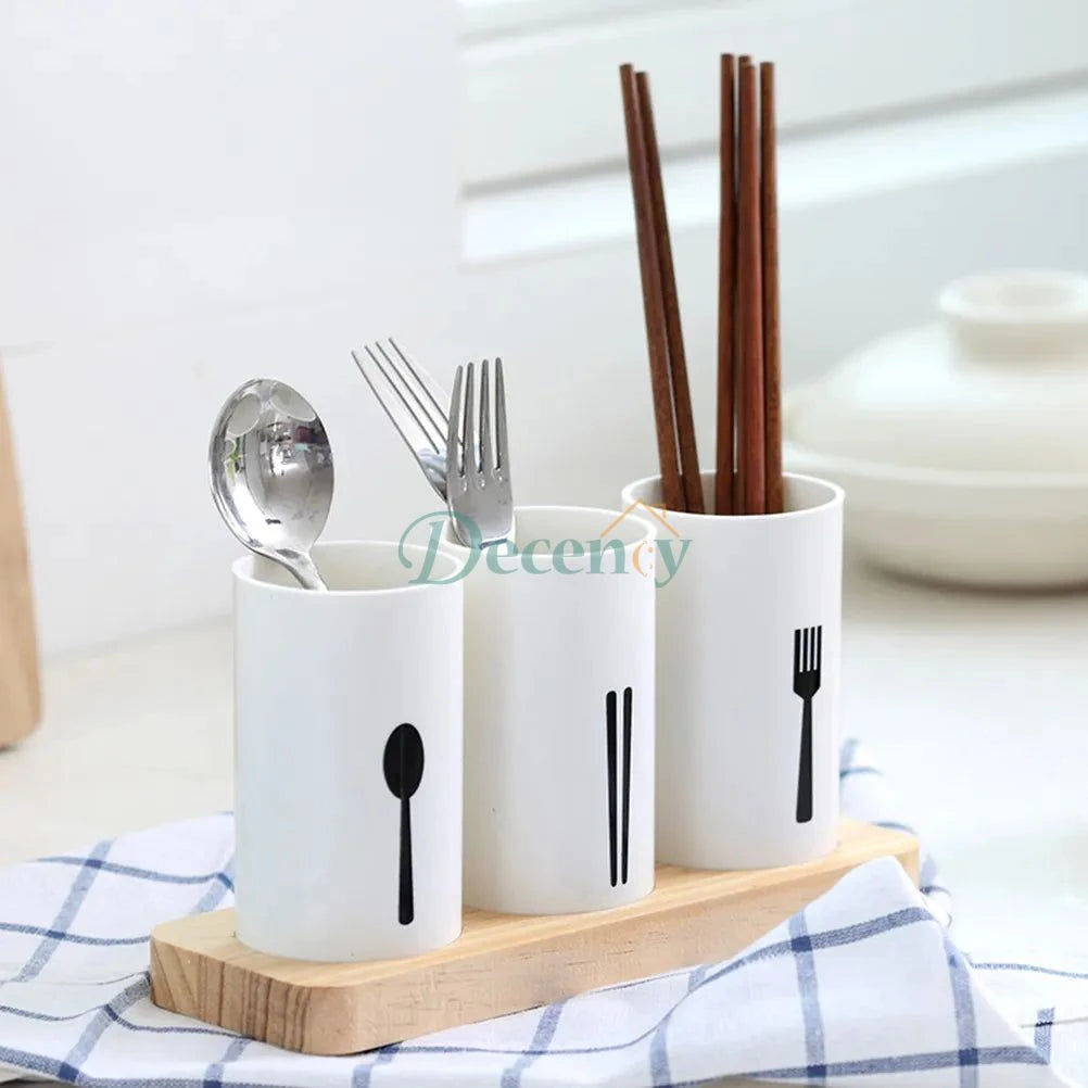 Cutlery holder wood tray plastic holder