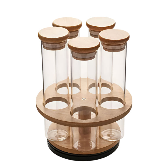 Bamboo Rotating Glass Tube Spice Rack with Stand