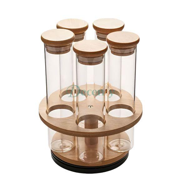 Bamboo Rotating Glass Tube Spice Rack with Stand