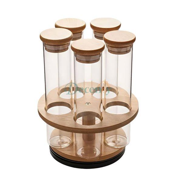 Bamboo Rotating Glass Tube Spice Rack with Stand