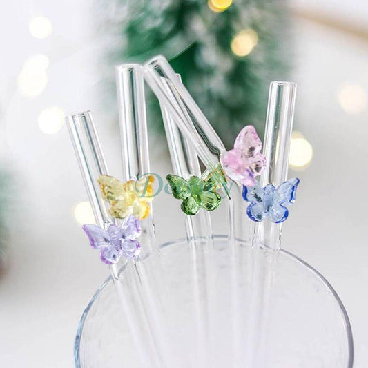 Glass Straws With Butterfly Eco Friendly Drinking