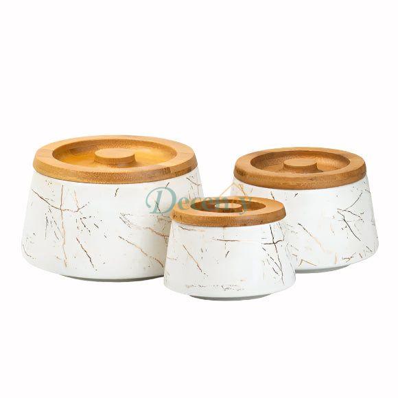 Ceramic Containers with Bamboo Lid 3 Pcs jars