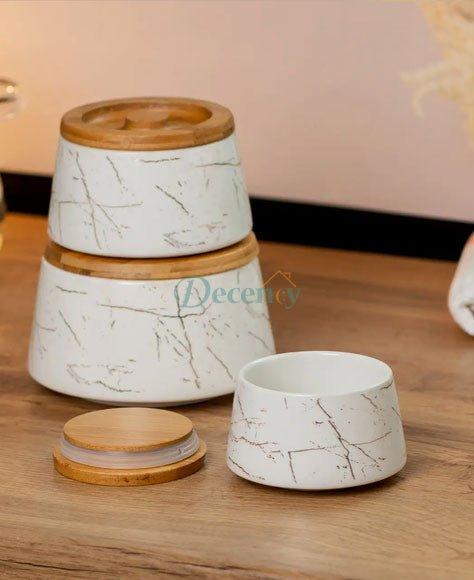 Ceramic Containers with Bamboo Lid 3 Pcs jars