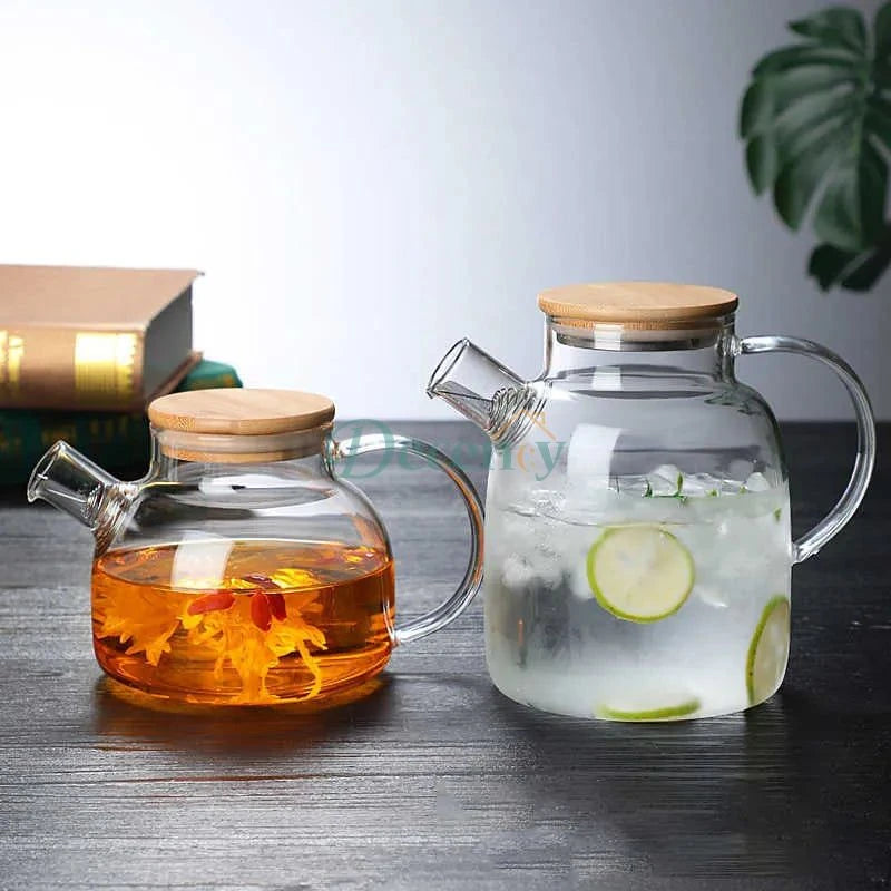 Heat Resistant Glass Tea Infuser Pot With Wooden Cover