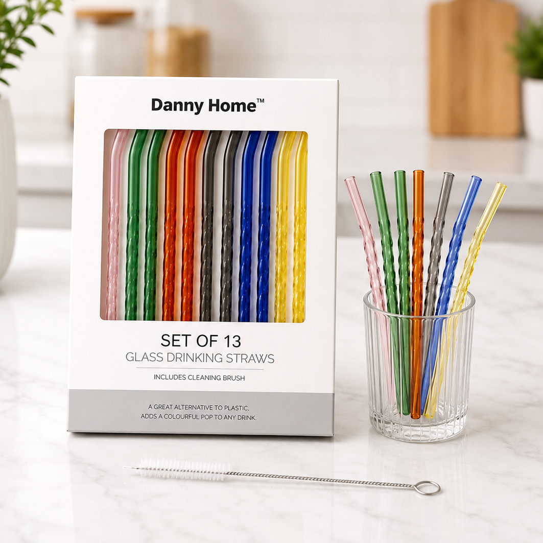 Danny Home 13-piece heat-resistant glass straw set with cleaning brush