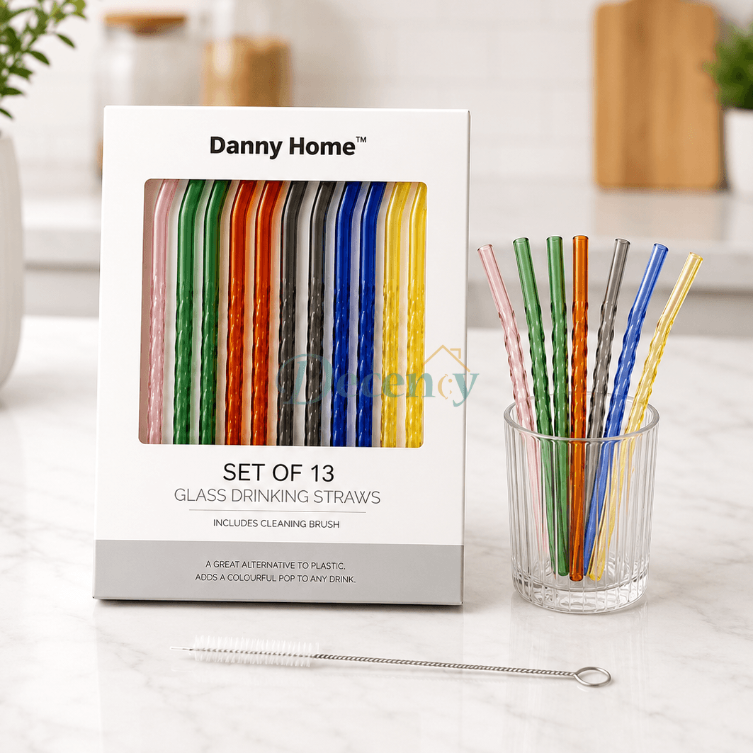 Danny Home 13-piece heat-resistant glass straw set with cleaning brush