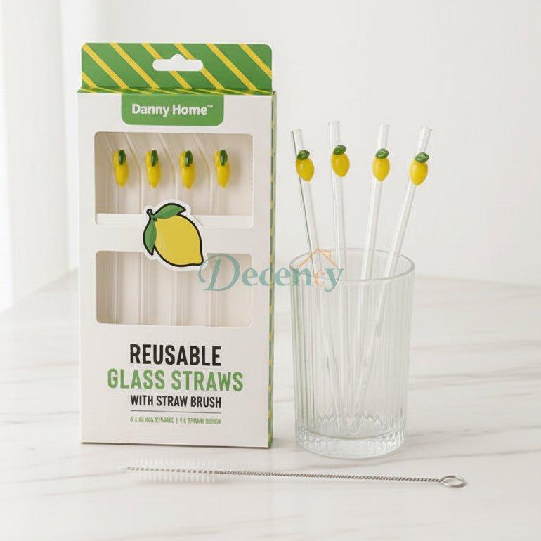 Danny Home 5-piece lemon accent glass straw set packaging