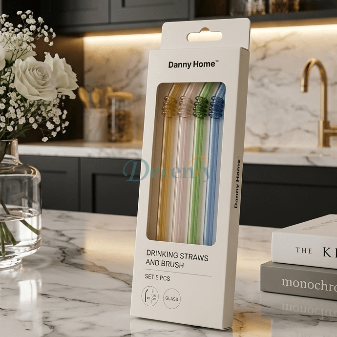 Danny Home 5-piece reusable glass drinking straws set in original box packaging
