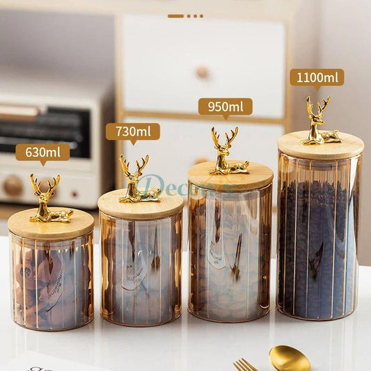 Golden Deer Glass Storage Jar