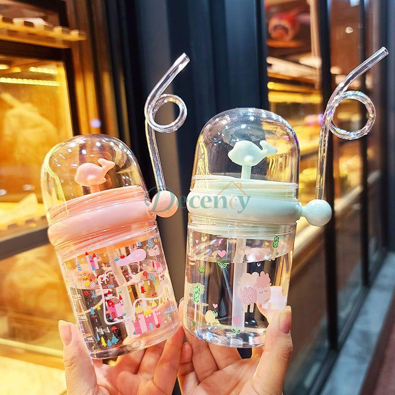 Baby Water Bottle (250ML) Cartoon Whale Children Cup Baby Feeding Bottle Sraw - Decency