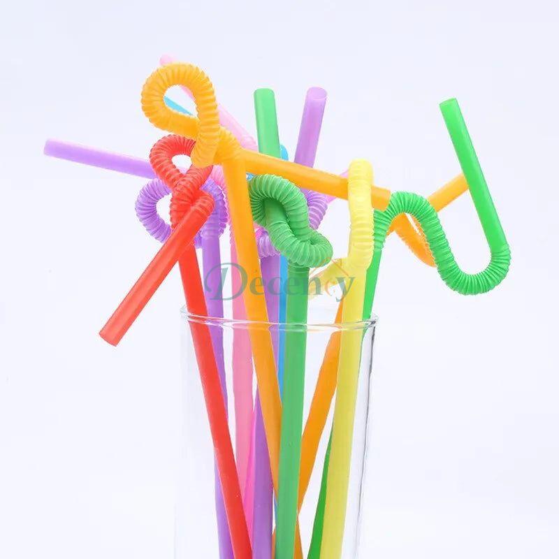 100 Pcs Disposable Folding Straw Flexible Plastic Straws