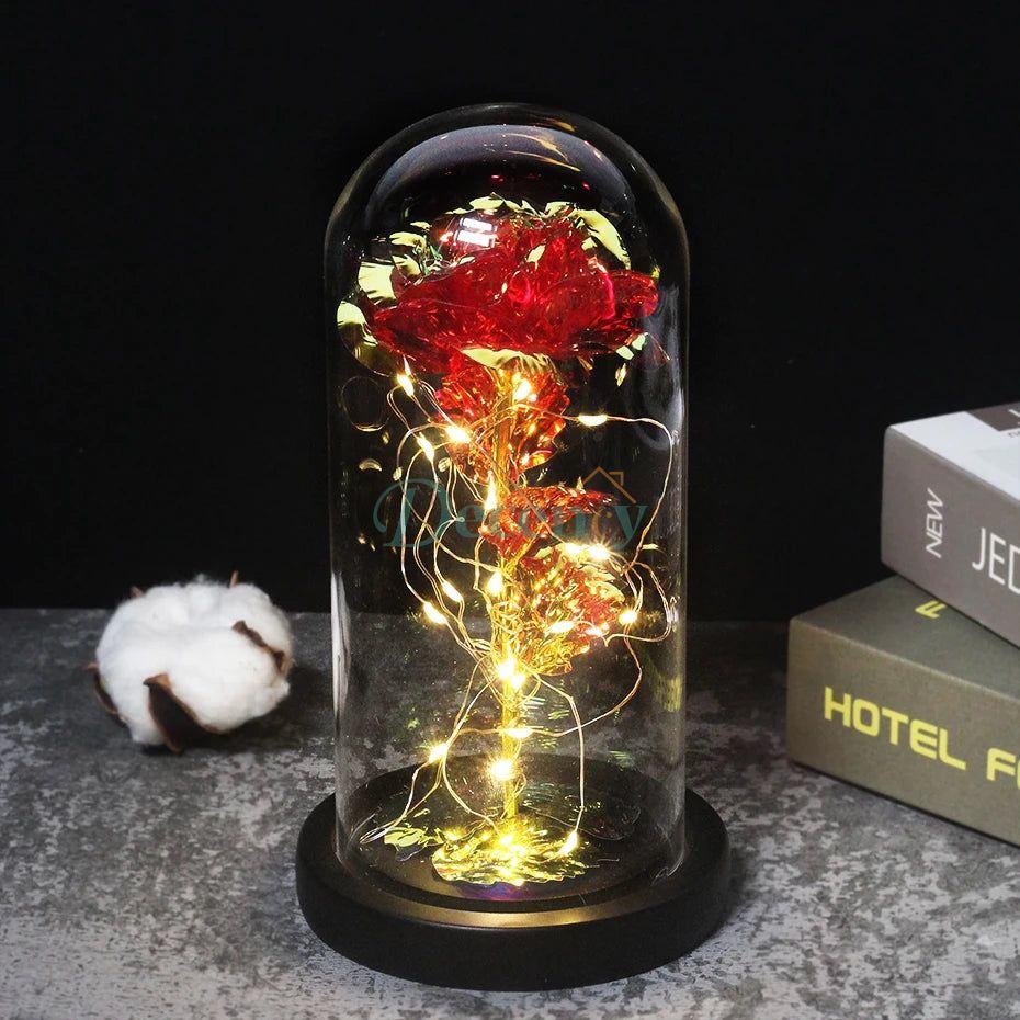 Glass Dome with LED Light Wood Lamp