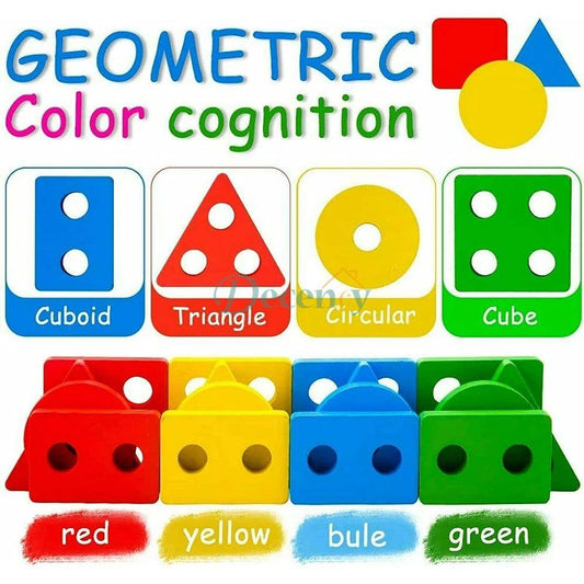 Wooden Geometric Shape Matching 4 Column Blocks