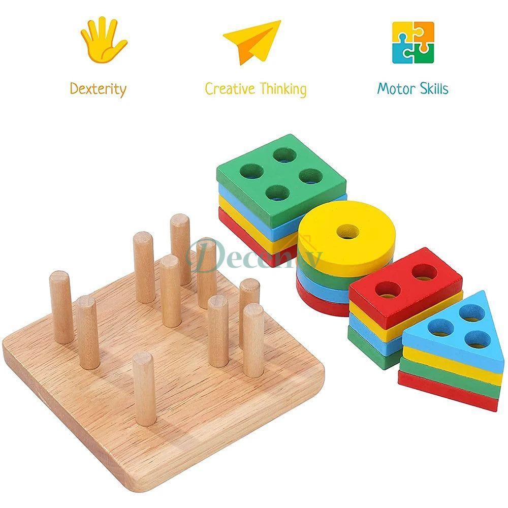 Wooden Geometric Shape Matching 4 Column Blocks