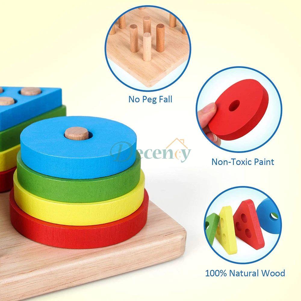 Wooden Geometric Shape Matching 4 Column Blocks