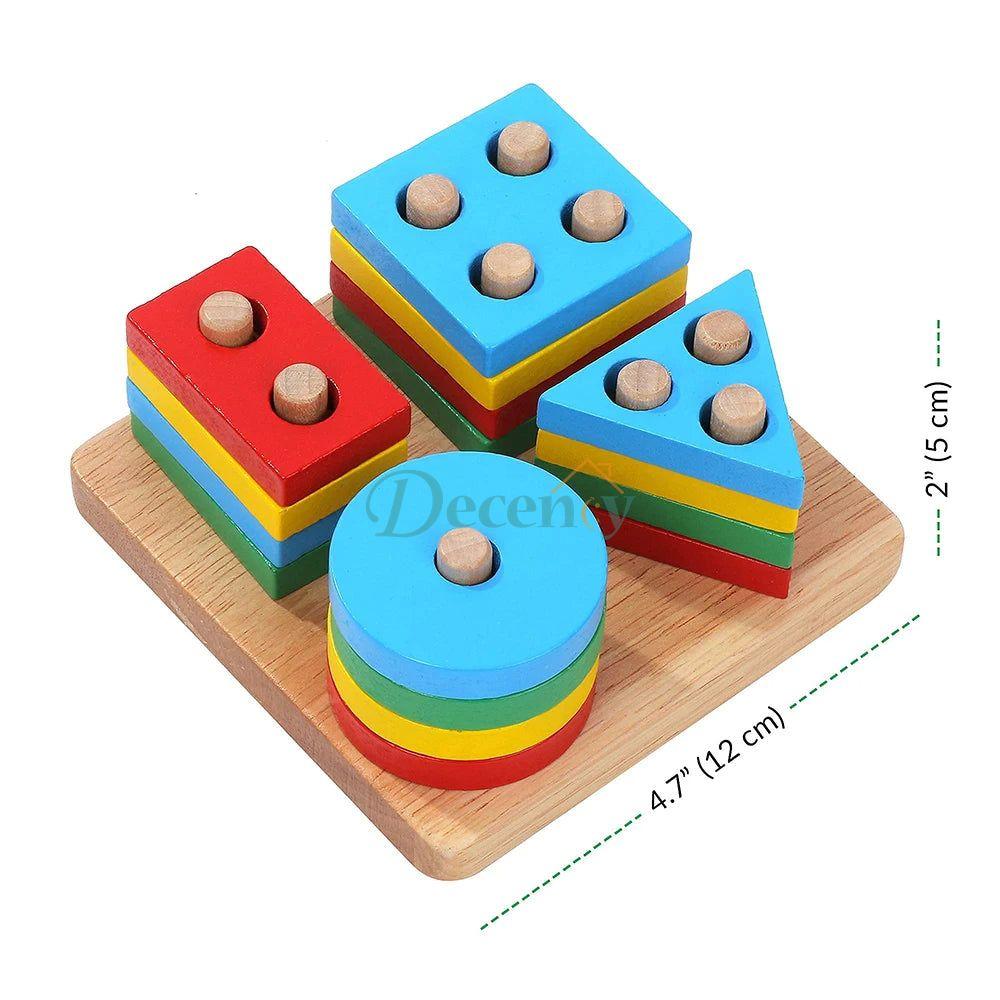 Wooden Geometric Shape Matching 4 Column Blocks