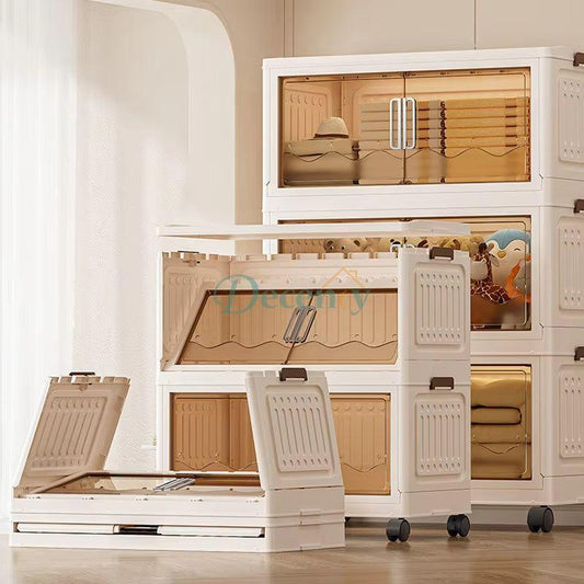 Plastic Foldable Closet Stackable Storage Box Organizer with Lid