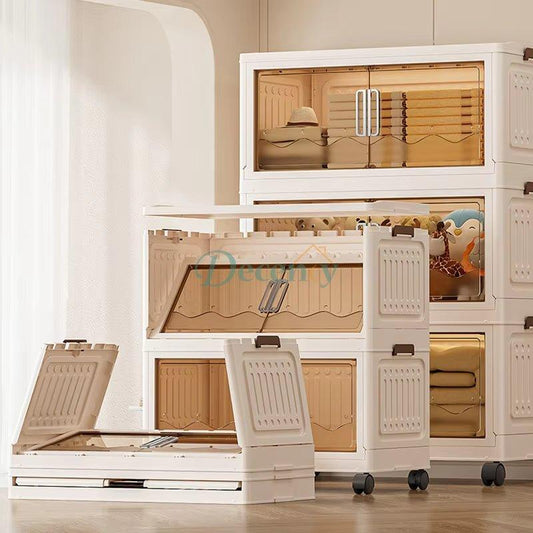 Plastic Foldable Closet Stackable Storage Box Organizer with Lid